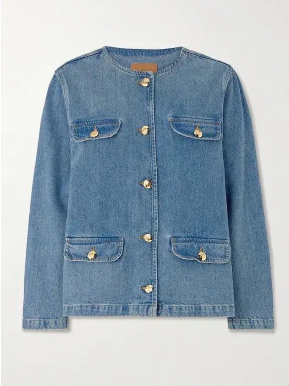 Anine Bing Classic Blue Denim Jacket with Gold Buttons